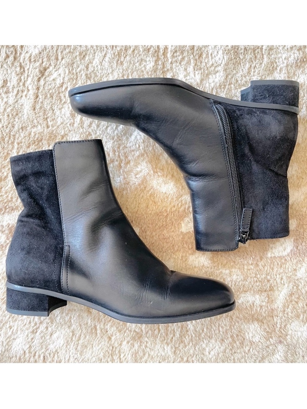 Aquatalia Lucia Ankle Boots In Black Weatherproof Suede/ Leather Size 7.5